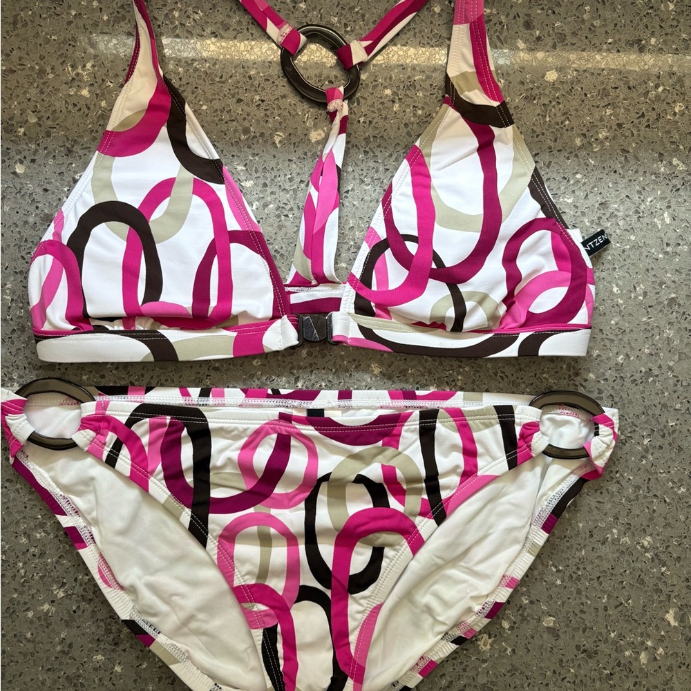 Pink and Brown Patterned Bikini Set